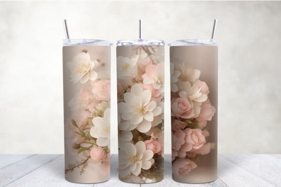 Download 3D Beige Pink Flowers Tumbler Wrap - Beige pink Collection