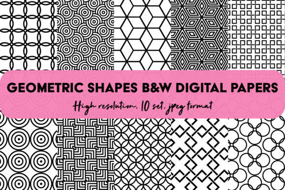 Download Geometric Digital Papers Set Pattern B&amp;W - Geometric Collection